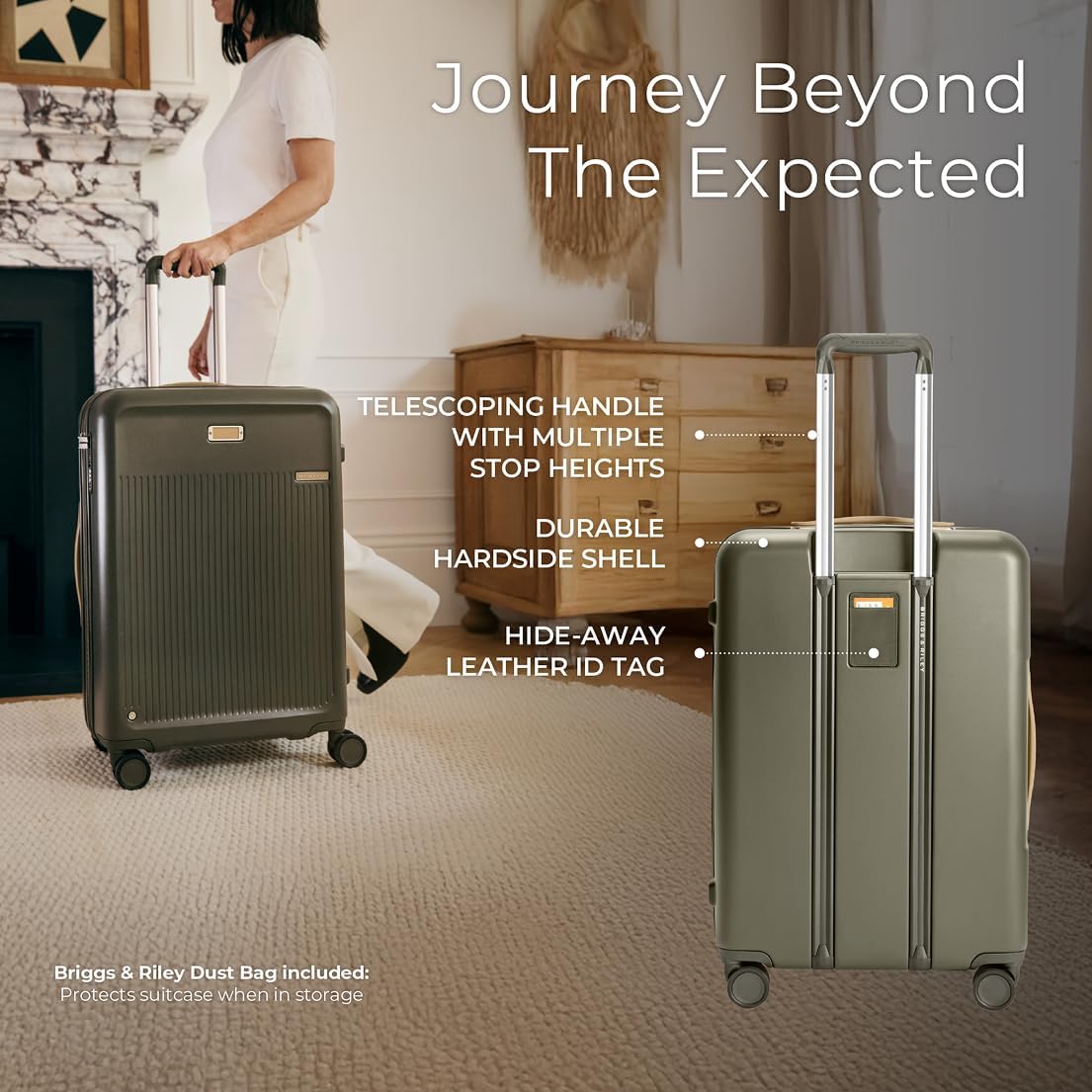 Briggs & Riley 27' Medium Expandable Spinner - Checked Luggage for Travel, Suitcases with Wheels, Hardside Rolling Bag for Men & Women, Self-Repairing Zipper - Sympatico Collection, Olive