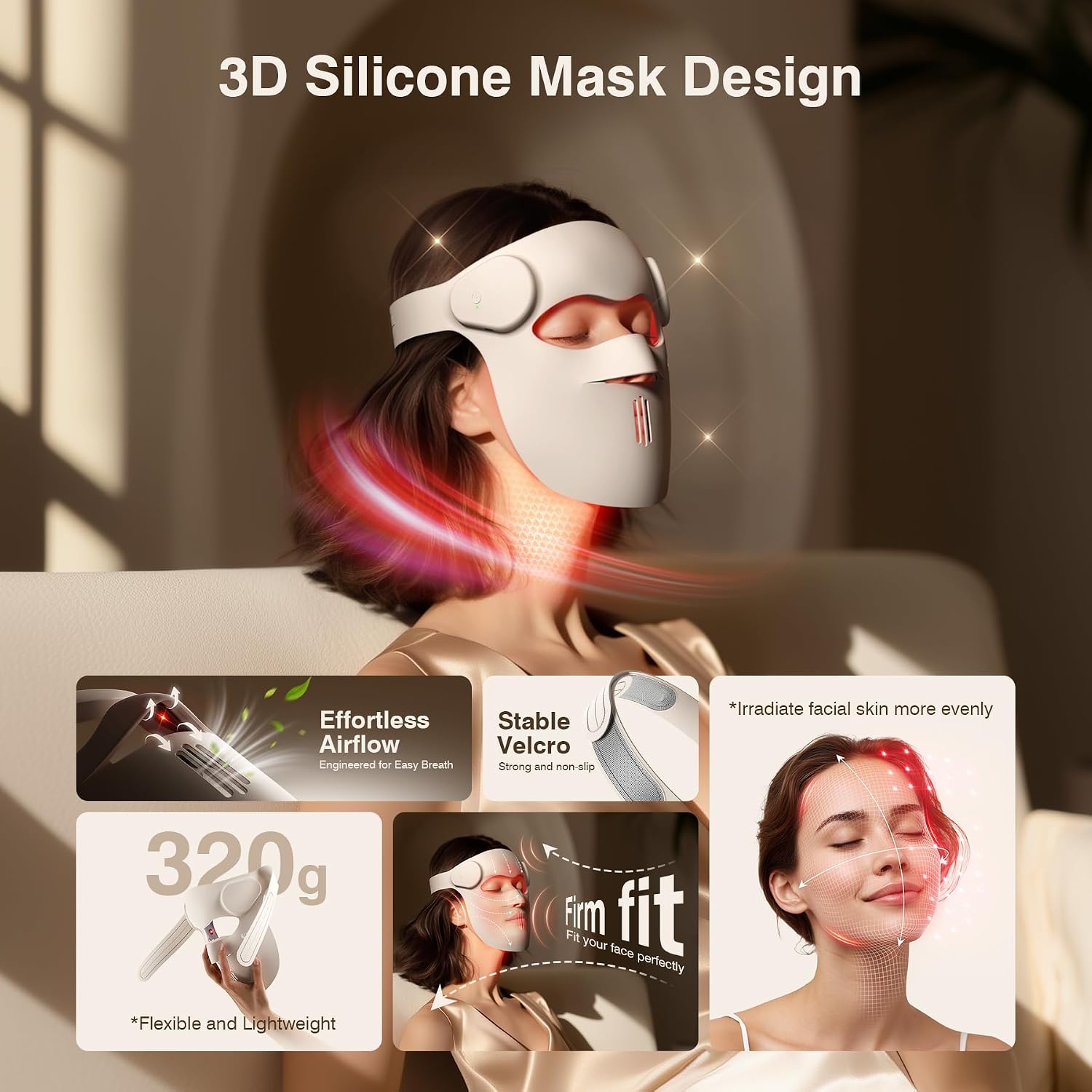 Red Light Therapy for Face, 9 Modes Wireless Face Mask Light Therapy, 850nm Infrared & Red Light Masks, 2500mAh Rechargeable, 3D Facial Fit, Light Therapy Skin Care At Home