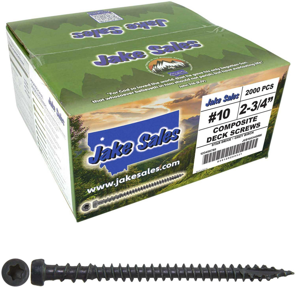 Jake Sales 10 x 2-3/4' Grey Birch Colored Composite Decking Wood Screw with Torx/Star Drive Head - Exterior Coated - ACQ Lumber Compatible - 22 POUNDS ~1,750 Screws