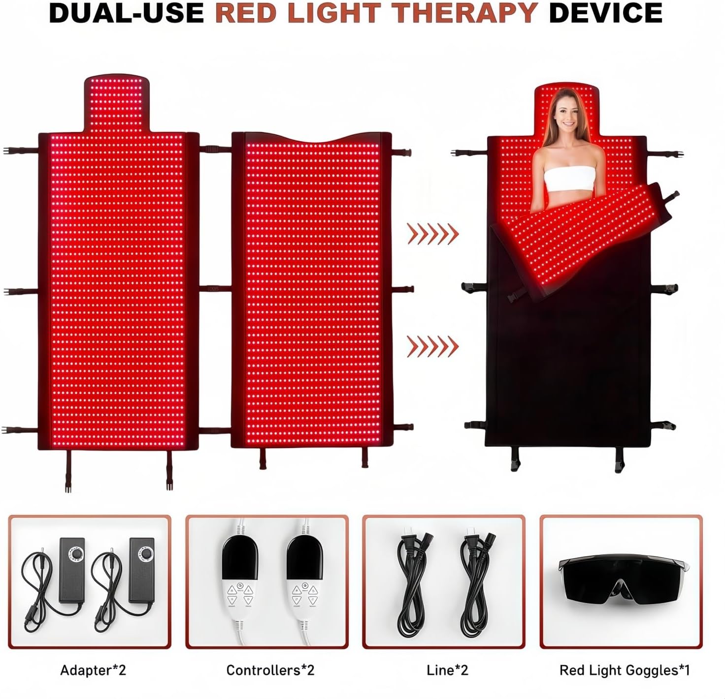 2026 Upgraded Dual Wavelength LED Beads 660nm&850nm Red Light Therapy Mat Full Body, Used to Face and Body Pain Relief Skin Health Personal Care for Women Men, 75' x 35'' (Black)