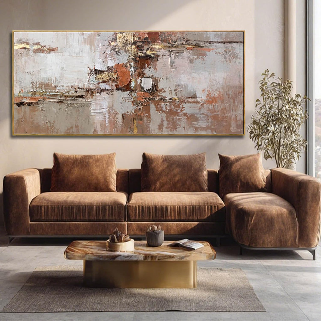 Brown and Gold Canvas Wall Art Colorful Abstract Minimalist Framed Prints for Wall Decor 32'x70' Large Artwork for Living Room Bedroom Kitchen Office