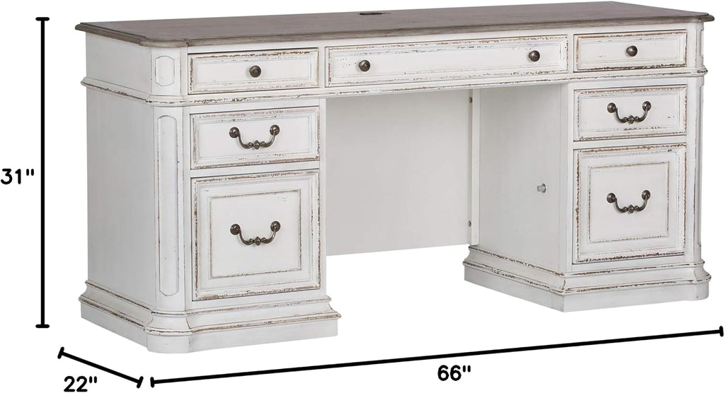 Liberty Furniture Magnolia Manor Credenza Desk for Home Office - Antique White & Weathered Bark