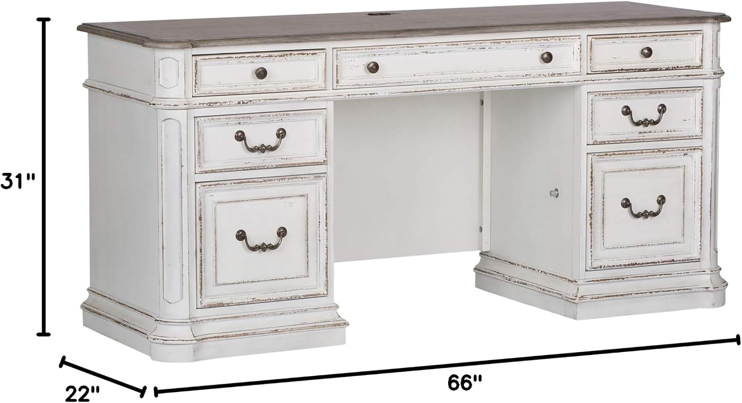 Liberty Furniture Magnolia Manor Credenza Desk for Home Office - Antique White & Weathered Bark