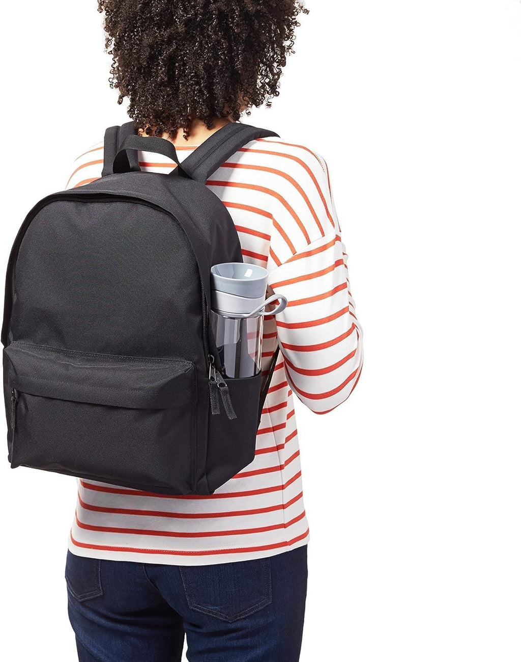 Amazon Basics Backpack for School,Travel,Study with Padded Adjustable Shoulder Straps,Spacious Compartment,Water Bottle Pockets,Durable Classic Design,Black,(Pack of 8)