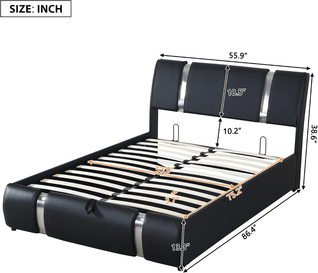 Queen Size Lift Up Storage Bed with Storage Ottoman, Queen Bed Frame with Tufted Headboard/Hydraulic Storage, 2-Pieces Queen Bedroom Sets, Easy Assembly, Pink(Black,Full)