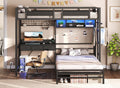 RALGEND Twin Over Twin Bunk Bed with Desk with 3 Drawers & Storage Shelves, Twin Bunk Bed with Charging Station & LED Lights, Bunk Bed with Guardrail & Ladder for Kids, Teens, Small Spaces, Black