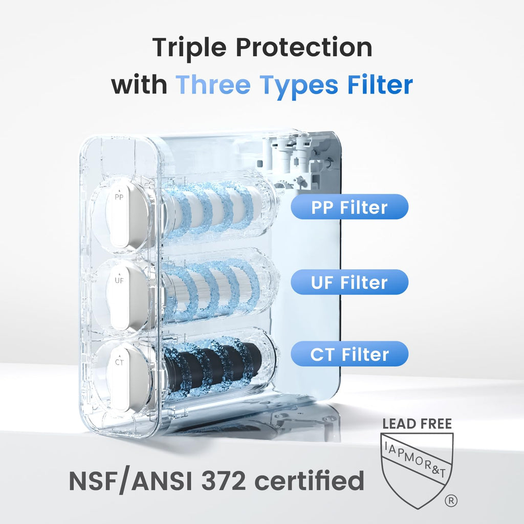 Waterdrop TSU-WB 0.01μm Ultra-Filtration Under Sink Water Filter System, 3-Stage Tankless Undersink Water Filtration with Faucet, Smart Panel, Does not Lower TDS (𝙉𝙊𝙏 𝙍𝙊), Drilling Required