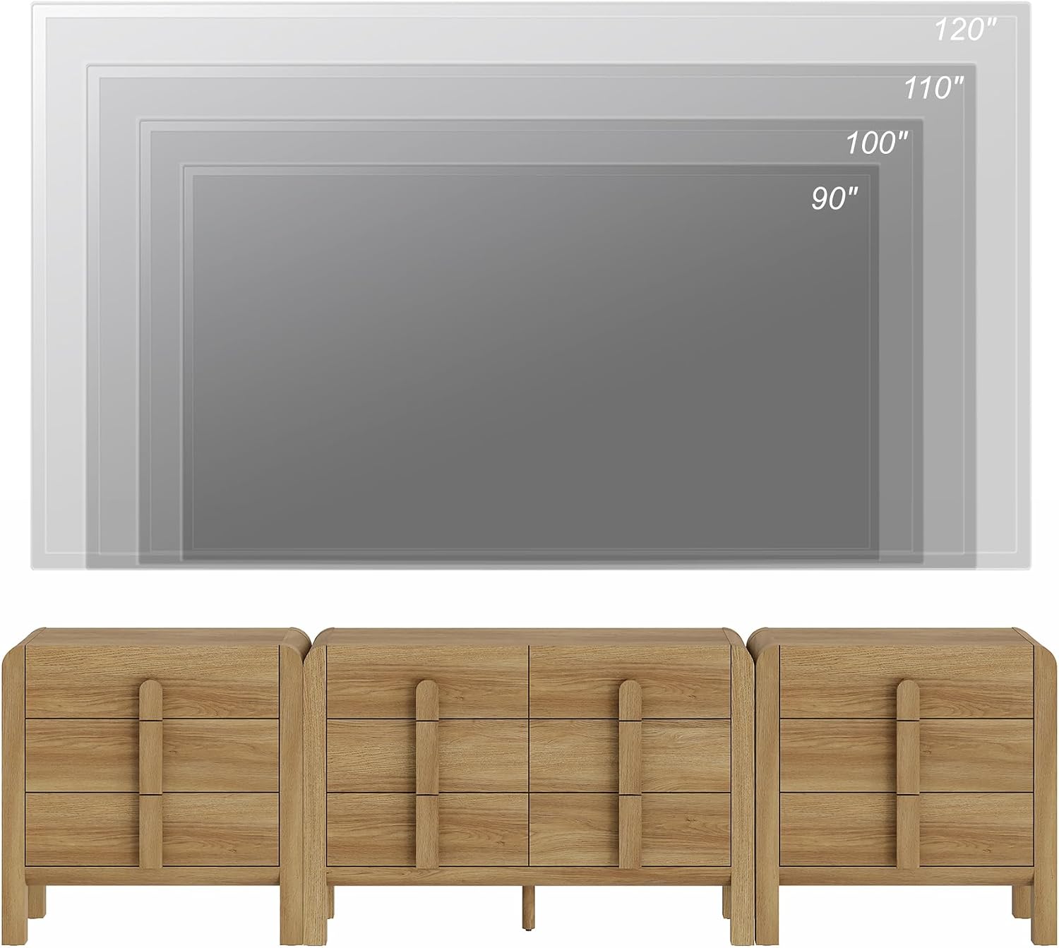 WAMPAT 3 Piece Bedroom Dresser Set, 110.2' Wide 12 Drawers Wood Dresser, Mid-Century Modern Storage Chest with Curved Handles for Bedroom, Living Room (Light Walnut)