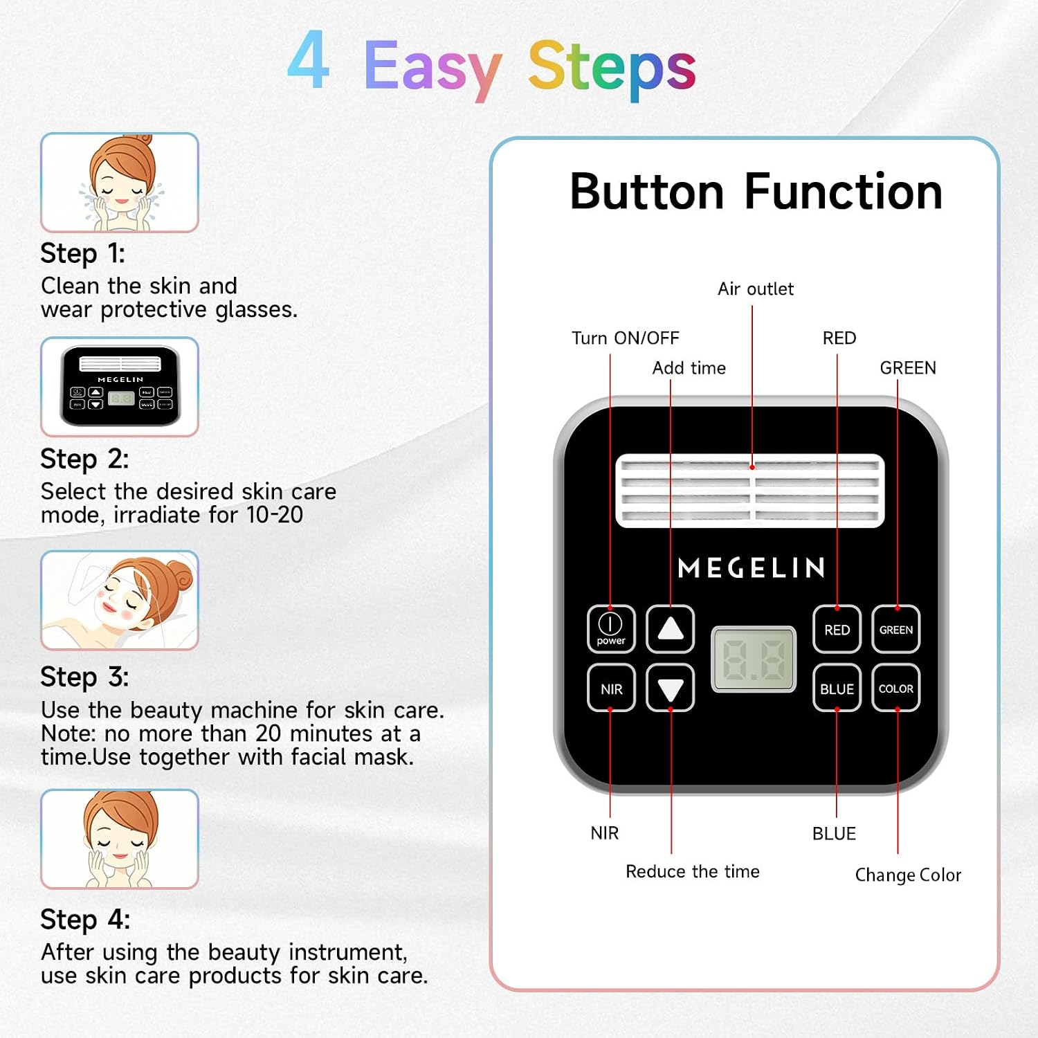 Megelin 8 in 1 Colors LED Light Therapy Machine