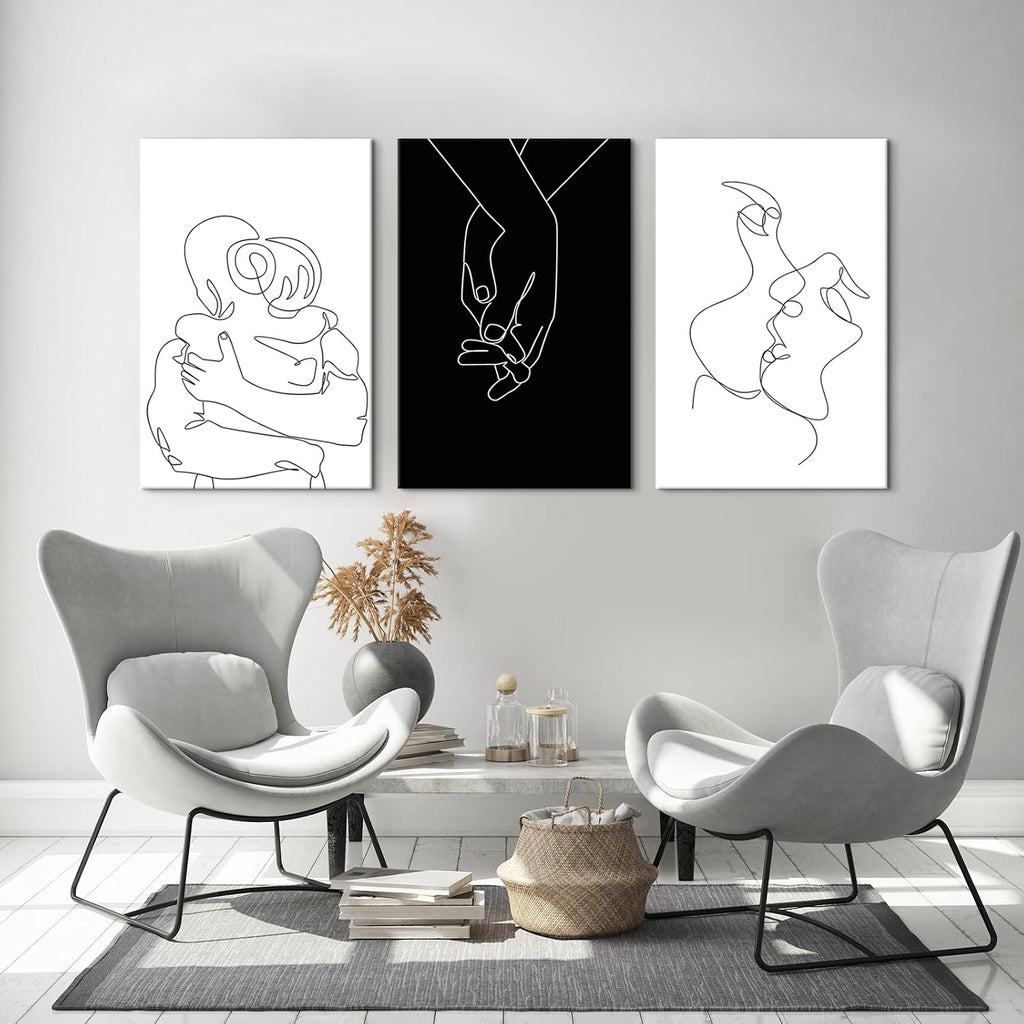 Couples Wall Decor Black and White Canvas Wall Art Minimalist Line Drawing Art Poster Prints Romantic Couple Love Painting Pictures for Bedroom Bathroom Living Room Office Decor 24'x32'