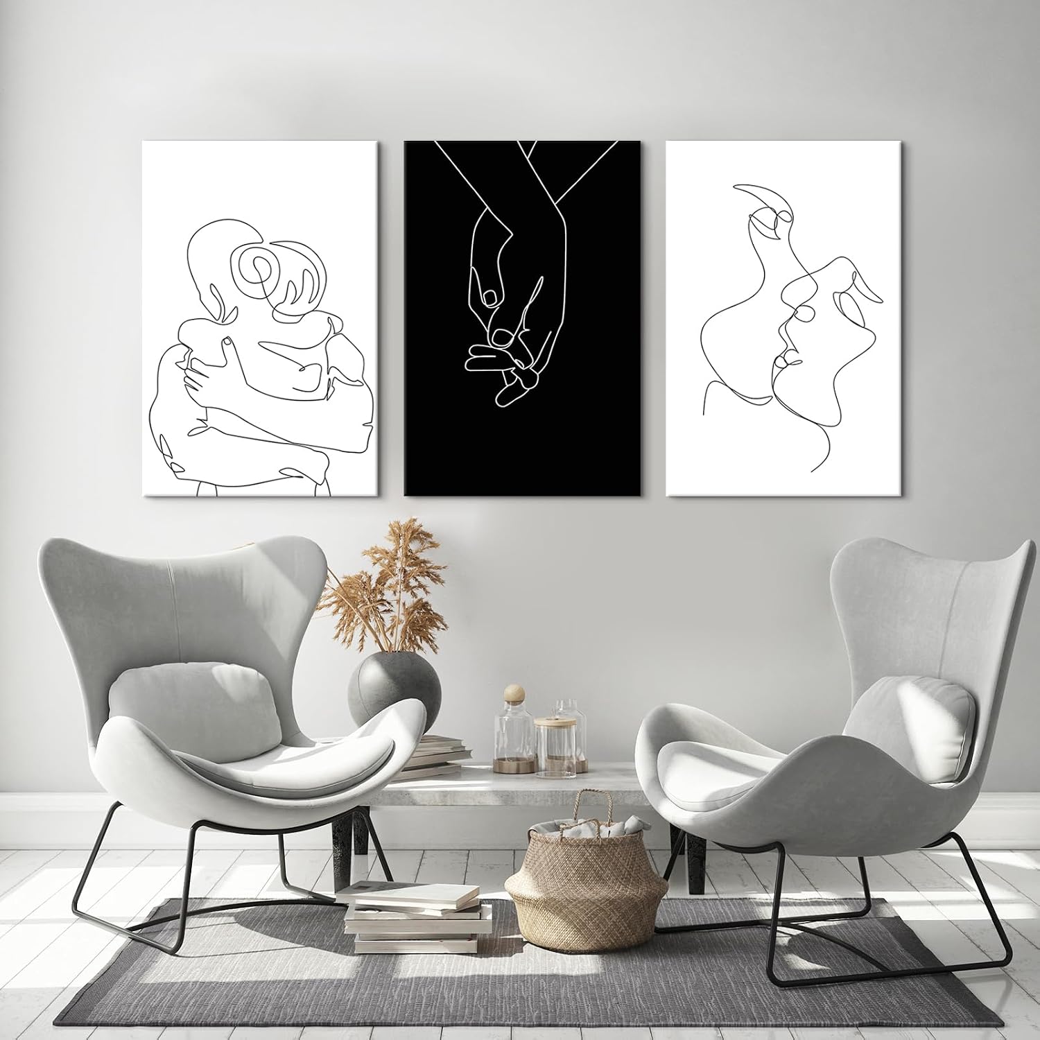 Couples Wall Decor Black and White Canvas Wall Art Minimalist Line Drawing Art Poster Prints Romantic Couple Love Painting Pictures for Bedroom Bathroom Living Room Office Decor 24'x32'