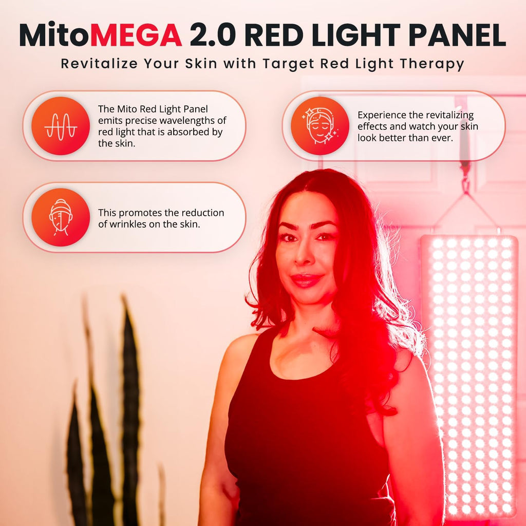 Mito Red Light - MitoMEGA 2.0 Red Light Panel - Red Light Therapy for Face and Neck – Red Light Therapy Panel - Red Light & Near Infrared Red Light Therapy - At-Home Red Light Therapy for Body