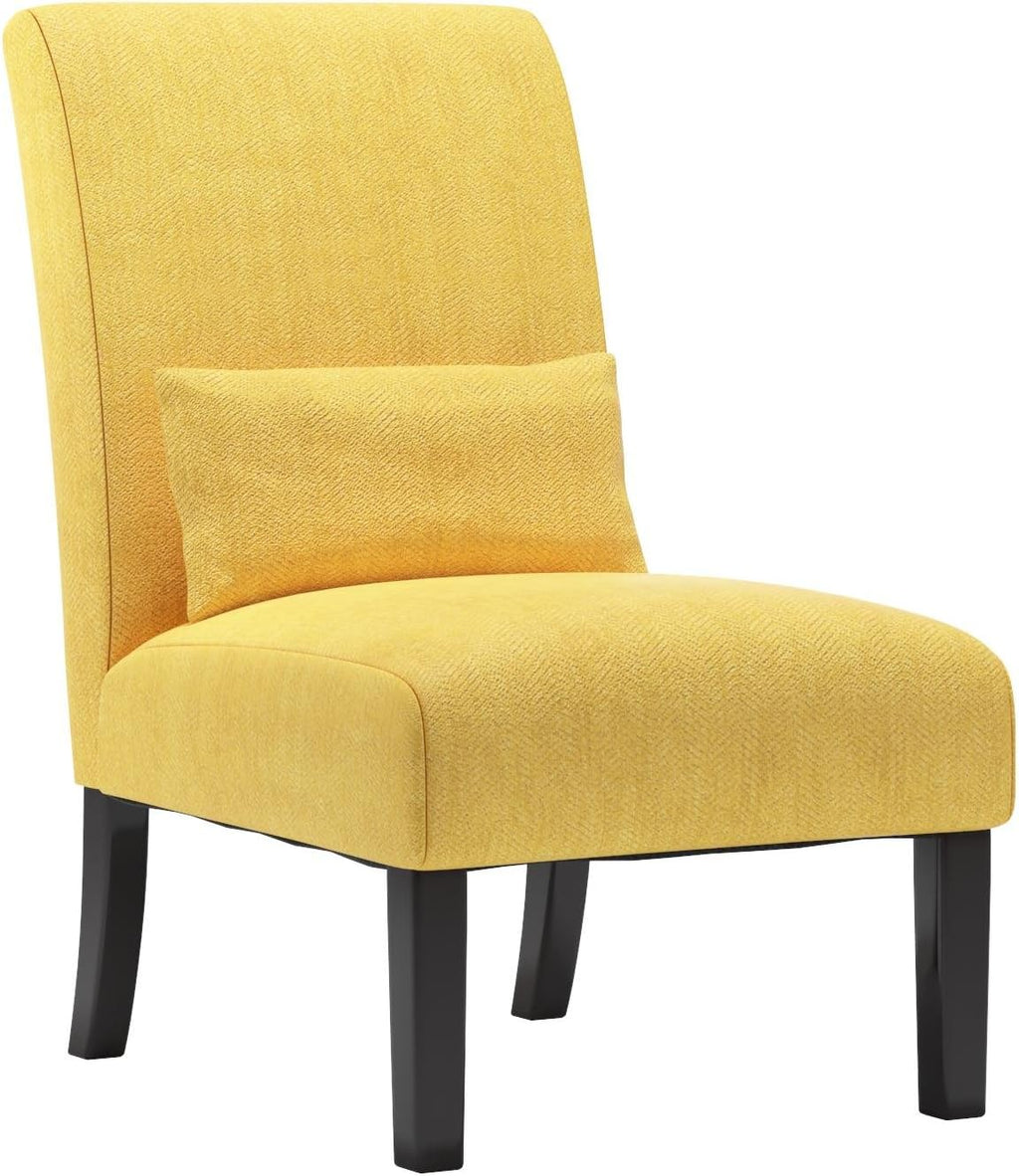 Roundhill Furniture Yellow Pisano Chenille Fabric Armless Contemporary Accent Chair with Matching Kidney Pillow