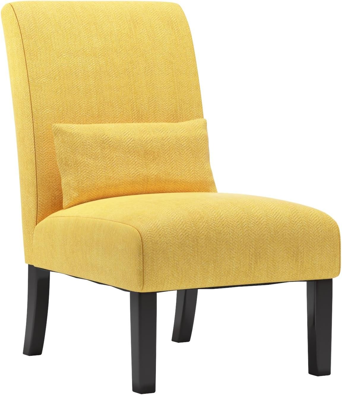 Roundhill Furniture Yellow Pisano Chenille Fabric Armless Contemporary Accent Chair with Matching Kidney Pillow