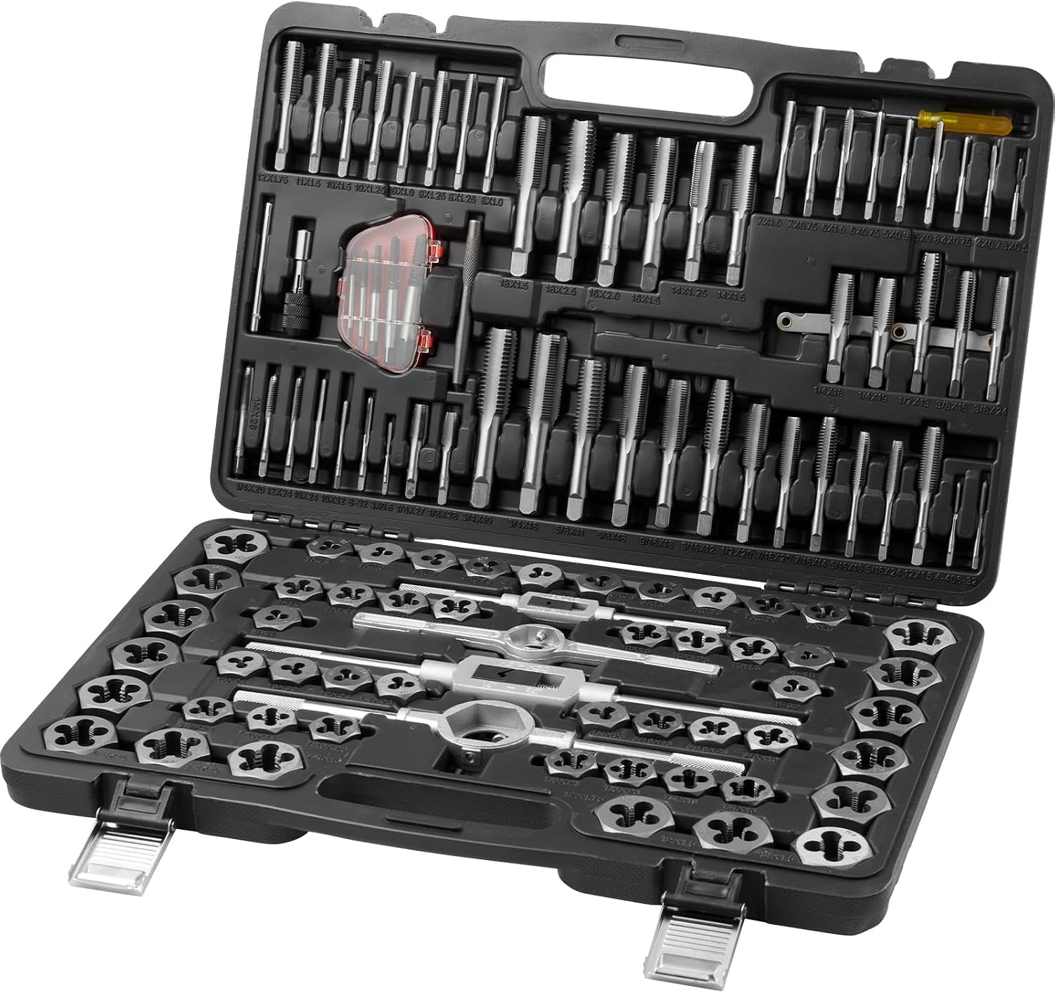 Happybuy 116-Piece Tap and Die Set, Metric & SAE, Bearing Steel Taps & Dies, Threading Tool for External & Internal Threads, Accessories & Storage Case