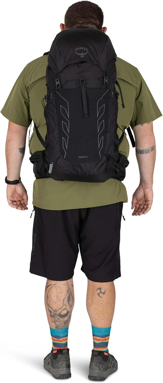 Osprey Talon 33L Men's Lightweight Hiking Backpack - Daypack for Travel & Camping, Black/Coal Grey, Extended Fit