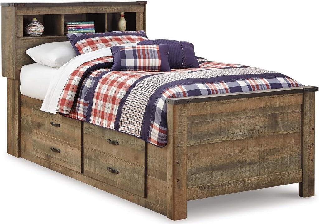 Ashley Furniture Trinell Twin Bed with Underbed Storage in Brown