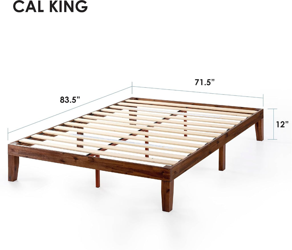 Mellow Naturalista Classic 12 Inch Solid Wood Platform Bed with Wooden Slats, Cal King, Espresso