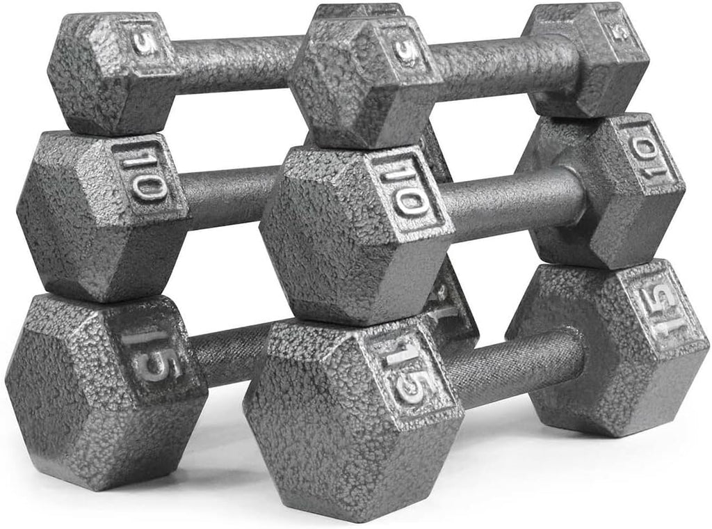 WF Athletic Supply Cast Iron Dumbbell Set, Solid Hexagon Grey Dumbbell Set, Strength Training Free Weights for Women & Men