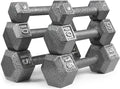 WF Athletic Supply Cast Iron Dumbbell Set, Solid Hexagon Grey Dumbbell Set, Strength Training Free Weights for Women & Men