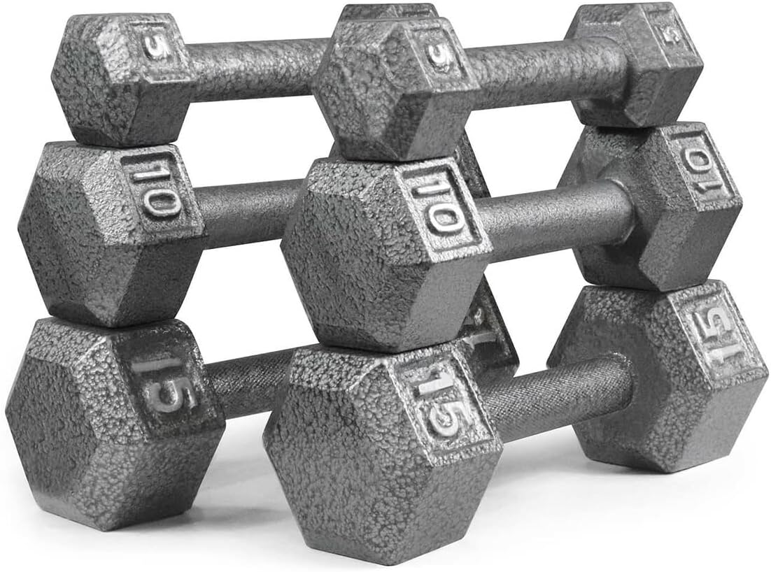 WF Athletic Supply Cast Iron Dumbbell Set, Solid Hexagon Grey Dumbbell Set, Strength Training Free Weights for Women & Men