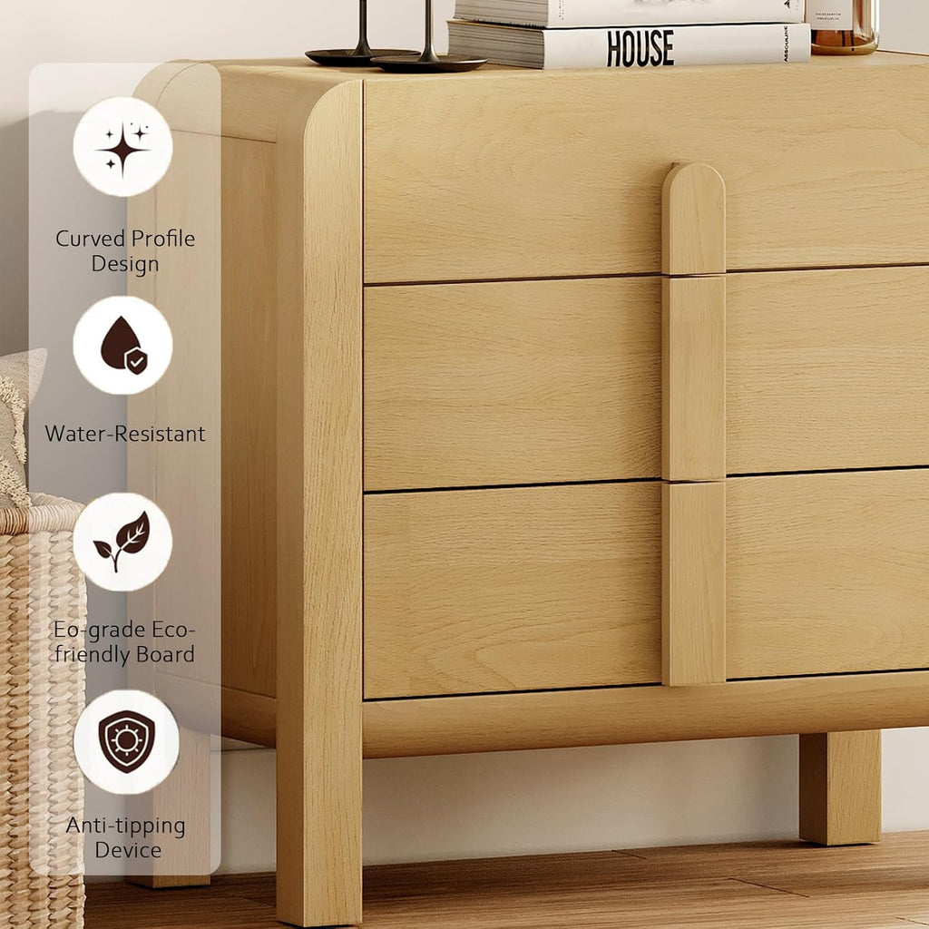 WAMPAT 3 Piece Bedroom Dresser Set, 110.2' Wide Mid Century Modern Chest of Drawers with Curved Handles, Dresser TV Stand with 12 Drawers, Wood Drawer Organizer for Bedroom, Oak