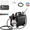 VEVOR Airbrush Kit, 1/6 HP, Air Brush Kit with Air Compressor, 1 Dual-Action Professional Airbrush with 3 Tips, Hose, Acrylic Paint, Brush, Low Noise, for Cake Decorating, Model Painting, Nail Art