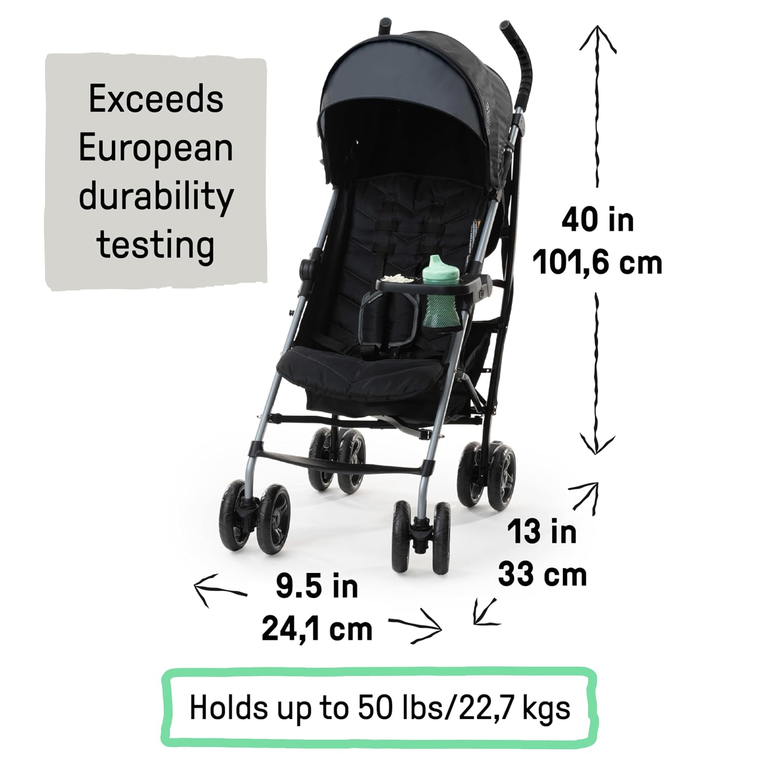 3Dlite Convenience Stroller, Green – Lightweight Stroller with Aluminum Frame, Large Seat Area, 4 Position Recline, Extra Large Storage Basket – Infant Stroller for Travel and More