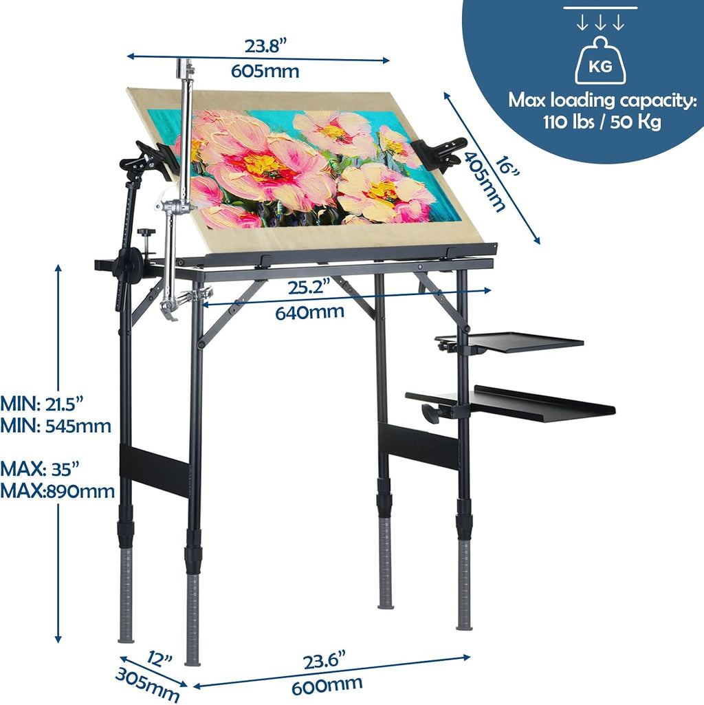 CWPW Artist Easel Stand Metal Foldable Portable Ergonomic Adjustable Easel for Painting Canvases Height from 16' to 30' Equipped with Carry Bag&Umbrella Stand for Outdoor&Indoor Painting Drawing
