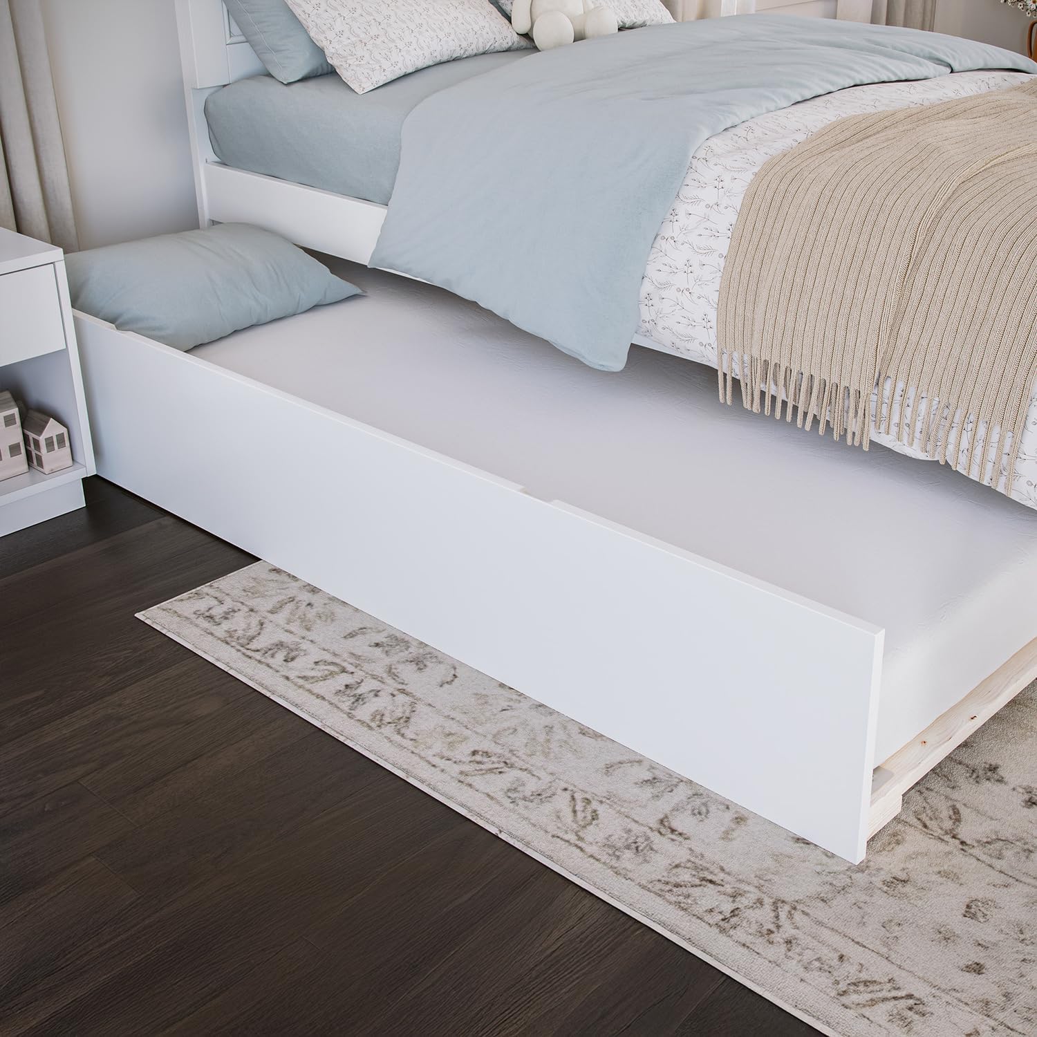 Maykoosh Twin Platform Bed with Matching Footboard & Twin Trundle in White