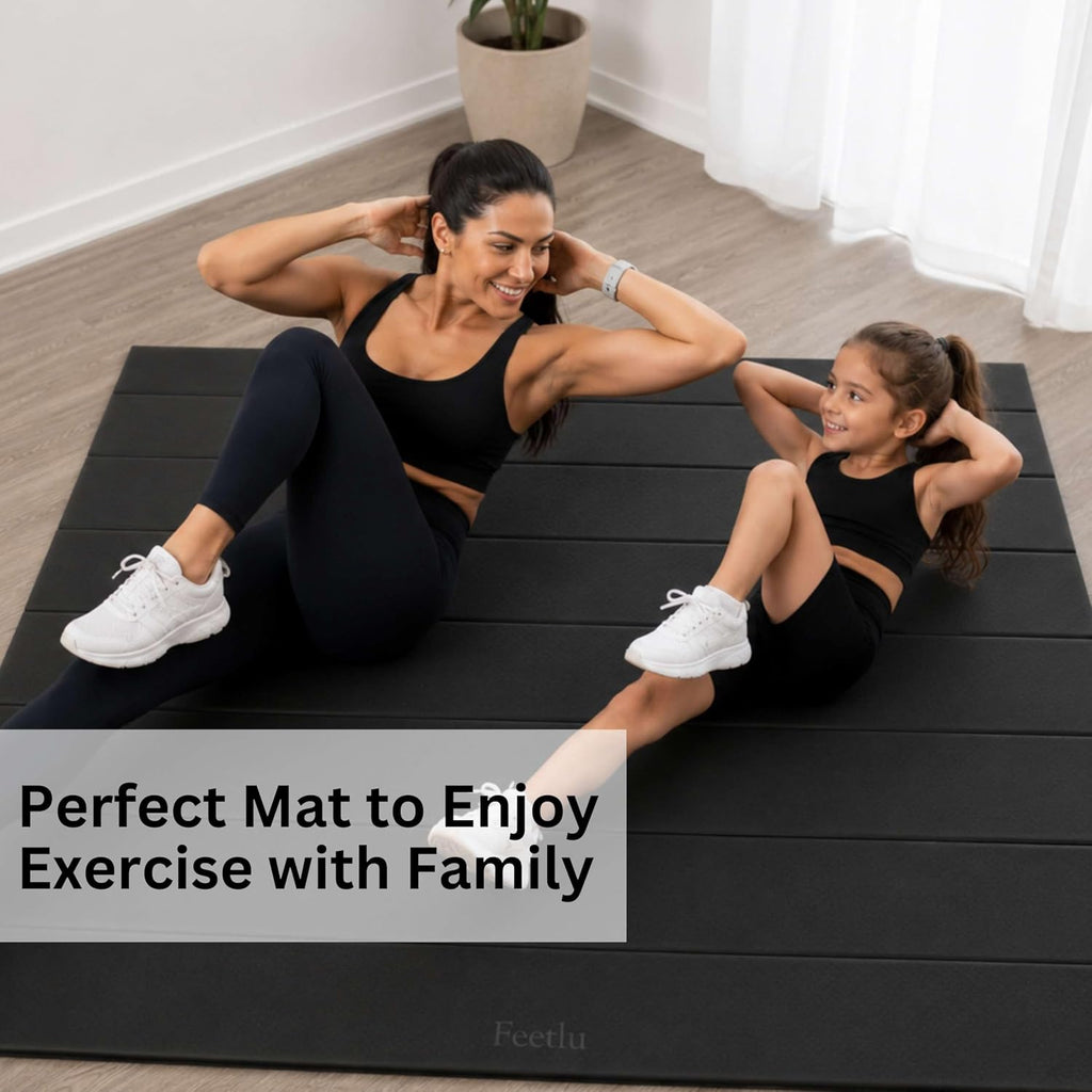 Foldable Large Yoga Mat: Extra 6mm & 8mm Thick Workout Mat for Home Gym and Travel - Anti-Slip Folding Exercise Mat for Yoga, Pilates, and More