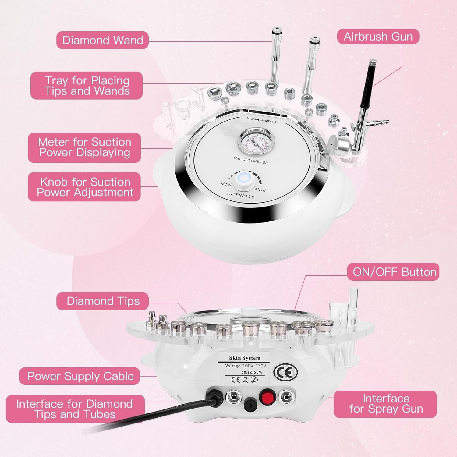 3 in 1 Diamond Machine, TopDirect Facial Skin Care Salon Equipment Beauty Device with Spray Gun (Strong Suction Power: 65-68cmhg)