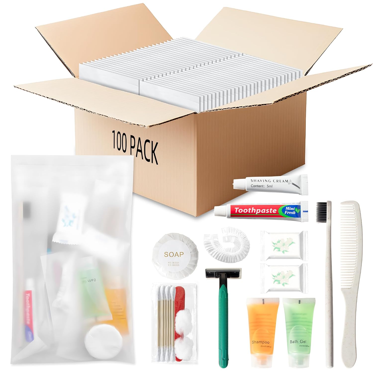 Hygiene Kit Bulk, Individually Packed, The Convenience Kit Bulk Is Fully Equipped And Clean And Hygienic, Convenience Kits Suitable For Hotel, Home, Camping, Travel (100 Sets)
