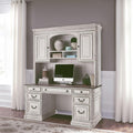 Liberty Furniture Magnolia Manor Credenza Desk & Hutch for Home Office - Antique White & Weathered Bark
