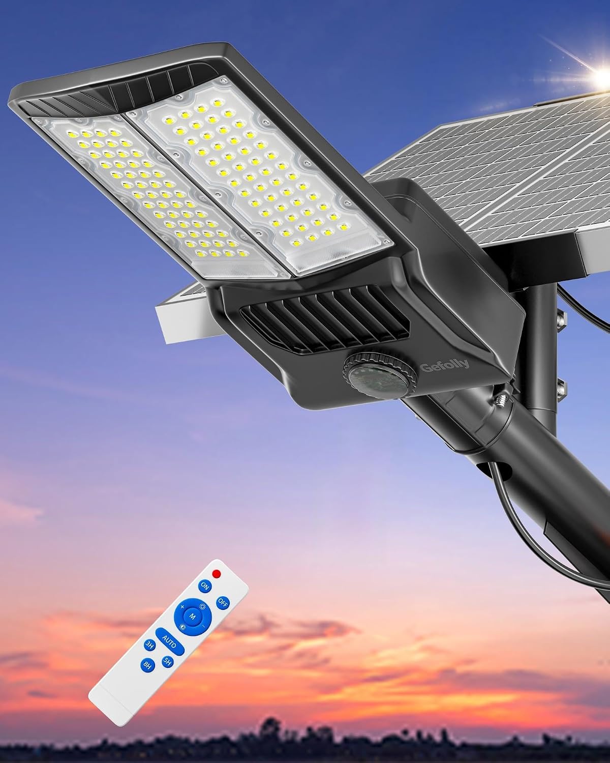 Gefolly SL-8500W Solar Street Lights Outdoor, 500000LM Commercial Parking Lot Light Dusk to Dawn IP67 Waterproof 6500K Security Flood Lights with Motion Sensor Lamp for Yard, Road