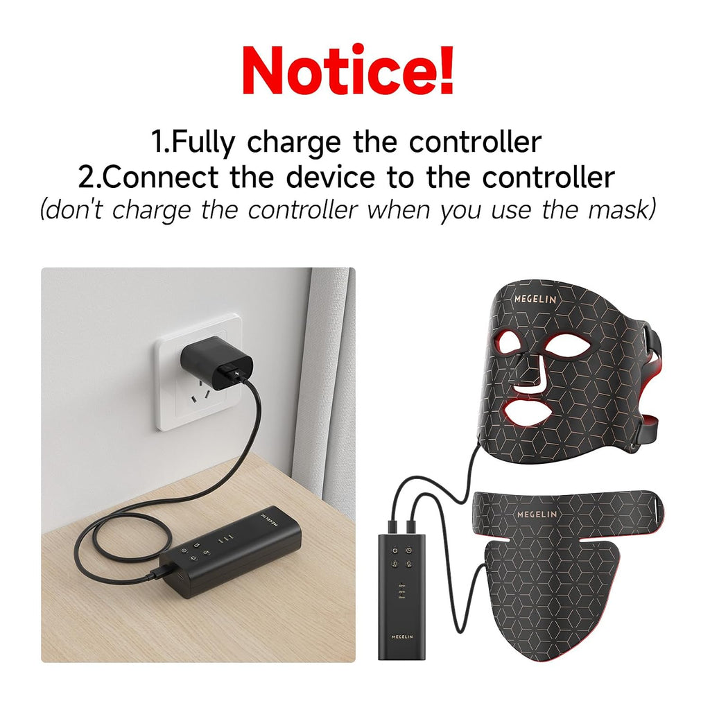 MEGELIN Led Red Light Therapy Face & Neck Mask, 7 Colors Led Light Therapy Facial Mask, Infrared Red Light Therapy Mask, Infrared Light Skin Rejuvenation(Black)
