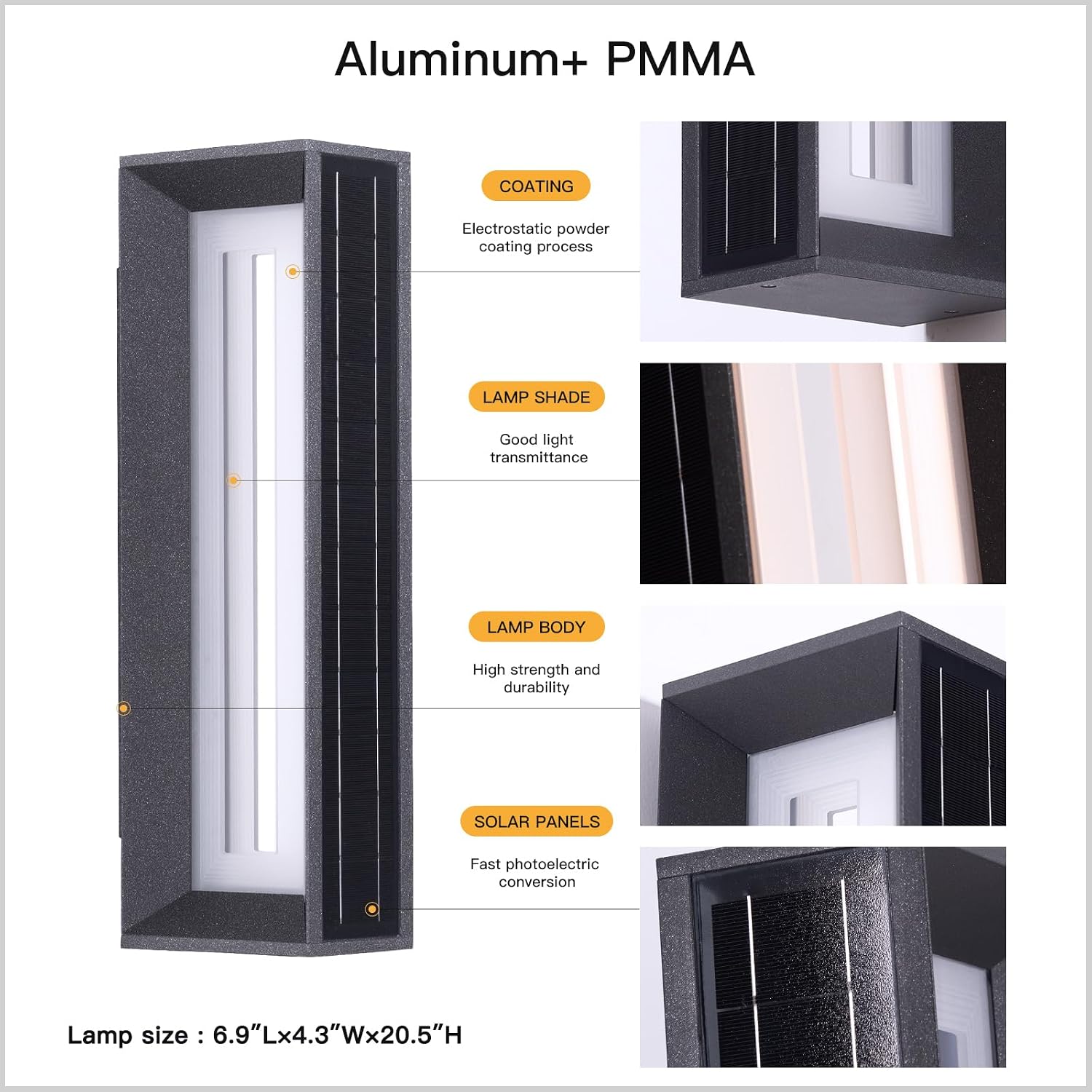 MVBT 20.5' Solar Wall Lights Outdoor Waterproof, 1 Pack Solar Wall Sconces Lights Outdoor, 3000K LED Modern Porch Light, Front Door Light Fixture Dusk to Dawn, Large Exterior Garage Light for House
