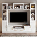 Entertainment Wall Unit, 4-Piece Large TV Stand Wall Unit Entertainment Center with Bookshelves & Storage, Wall Media Center with Shelves for TVs Up to 70', Media Console for Living Room, White.