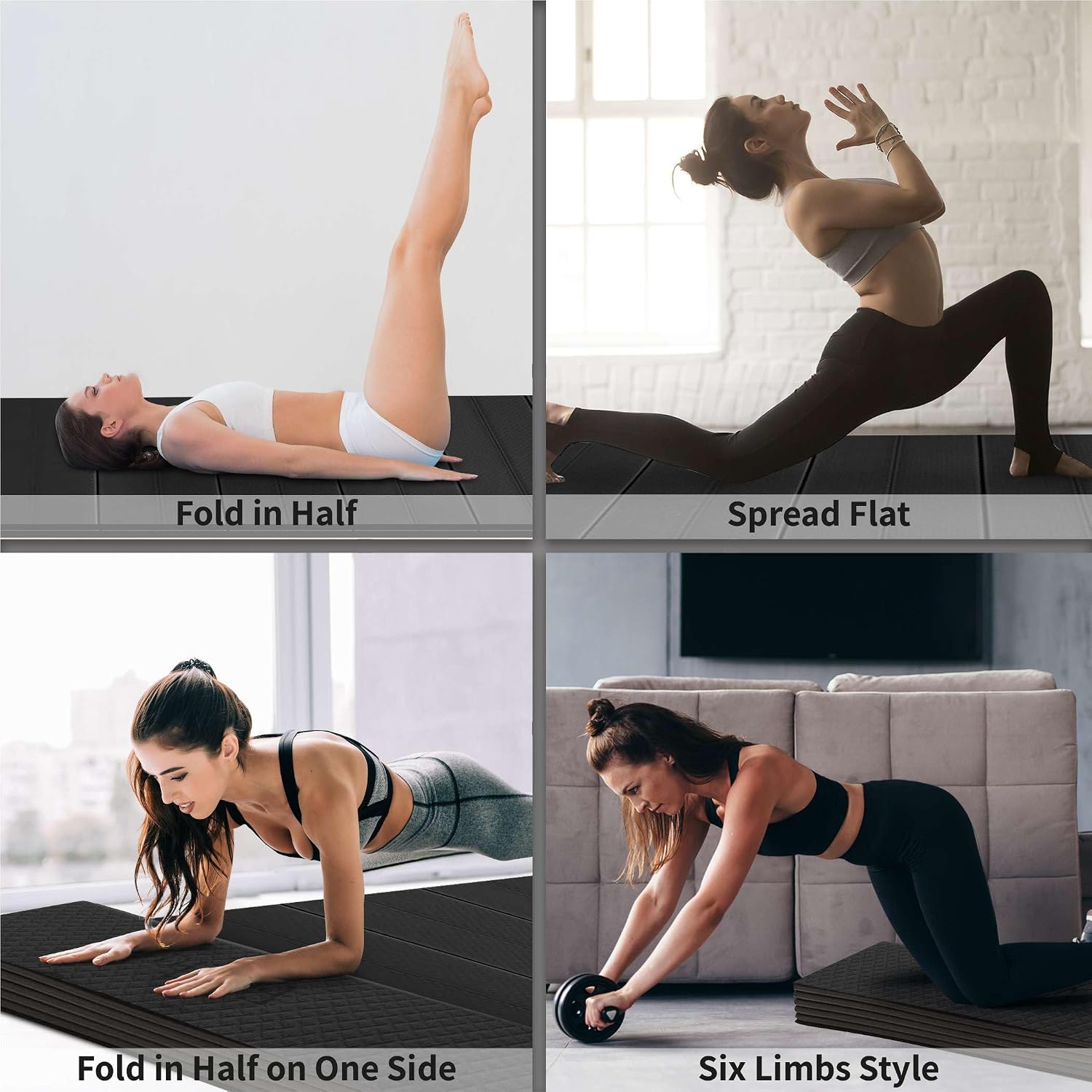 Foldable Large Yoga Mat: Extra 6mm & 8mm Thick Workout Mat for Home Gym and Travel - Anti-Slip Folding Exercise Mat for Yoga, Pilates, and More