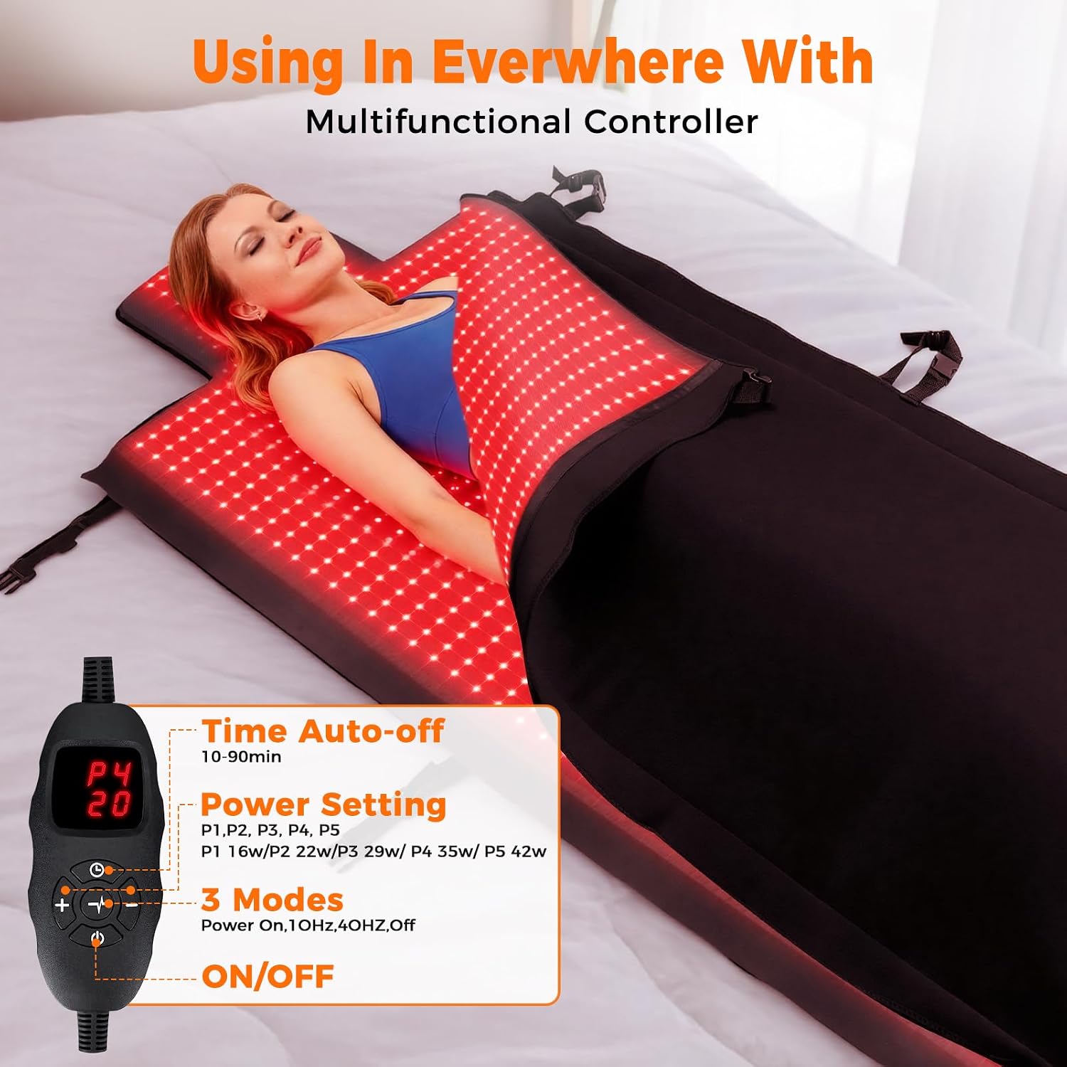 2570 LEDs Dual Full Body Red Light Therapy Mat, Red Light Therapy Blanket, 2570pcs 2in1 LEDs(660nm& 850nm), Premium Leather, Adjustable Timer & Intensity