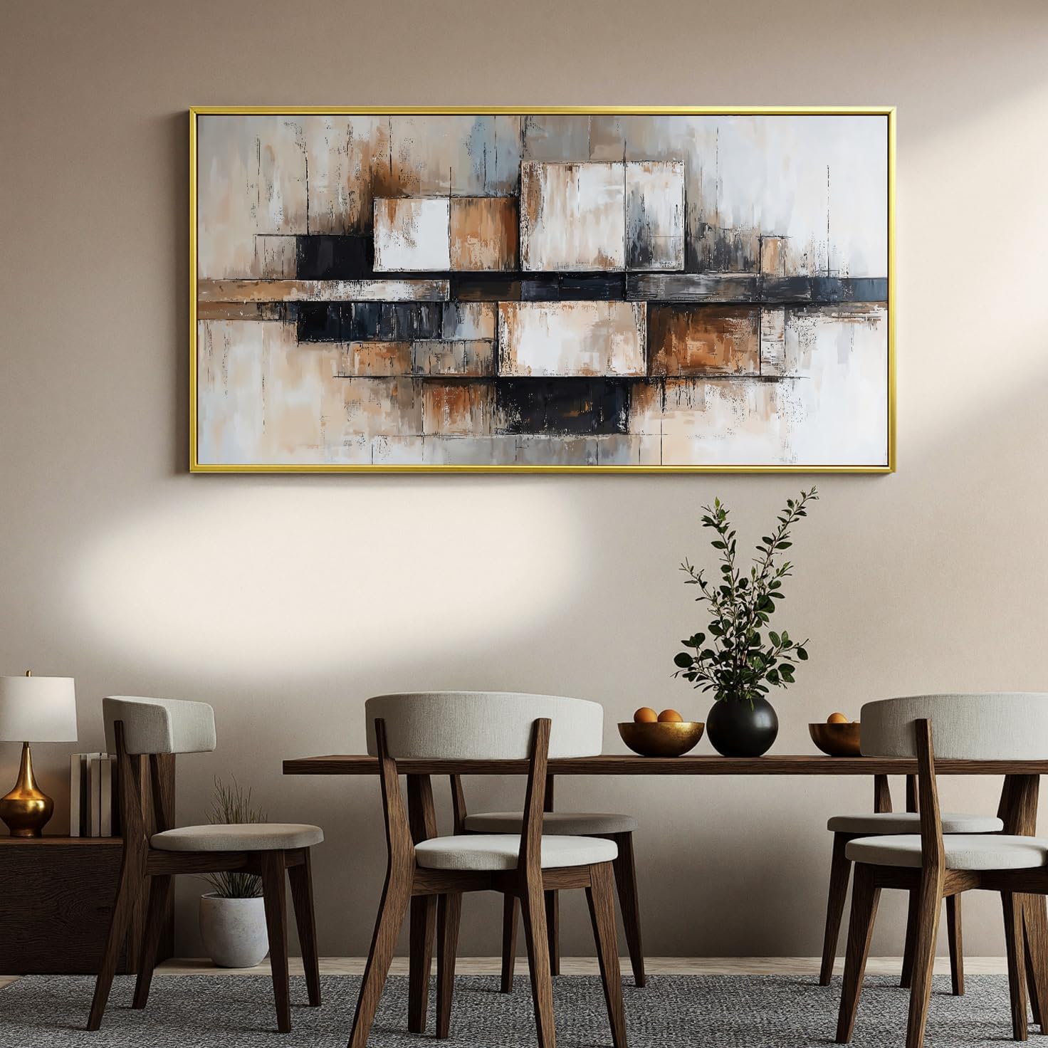 Modern Abstract Geometric Oversized Wall Art Decor For Living Room Modern Abstract Beige And Black Wall Art Geometric Decorations Prints Wall Art For Bedroom And Office Gold Frame Wall Decor 29 X 58In