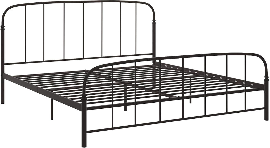 DHP Lafayette Metal Platform Bed with Rustic Style Curved Headboard and Footboard, Adustable Base Height for Underbed Storage, No Box Spring Needed, King, Bronze