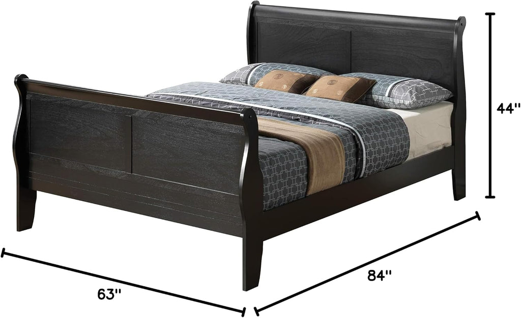 GDFStudio Queen Size Wood Platform Bed Frame, Classic Sleigh Design with Curved Trim & Wood Posts,Easy Assembly, Box Spring Required,Timeless Elegant Bedroom Furniture,Black