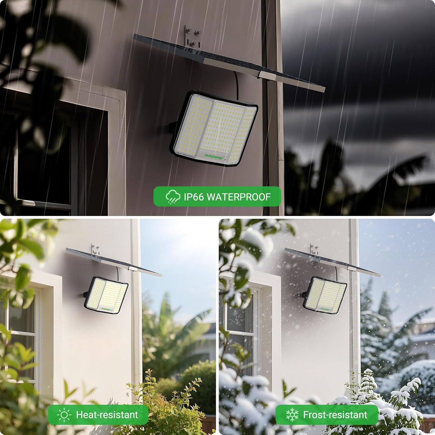 intelamp Solar Flood Lights Outdoor Waterproof, 20000mAh 2000LM Floodlight Exterior with Remote 16.4 FT Cable, 2-12H Timer Dusk to Dawn Security Spots Lighting Outside for Garden Pathway (Pack of 2)