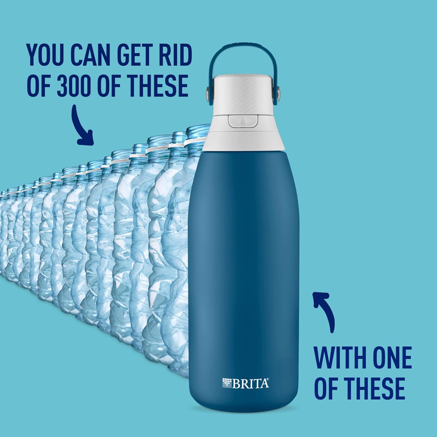 Brita Stainless Steel Premium Filtering Water Bottle, BPA-Free, Insulated, Replaces 300 Plastic Water Bottles, Filter Lasts 2 Months or 40 Gallons, Includes 1 Filter, Marina - 32 oz (Pack of 12)