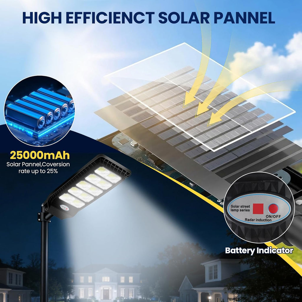 JWT 2 Pack 27' Large Solar Street Lights Outdoor Waterproof - Solar Powered Security Parking Lot Light Dusk to Dawn,Motion Sensor Commercial LED Solar Flood Lights Remote Control for Outside Yard