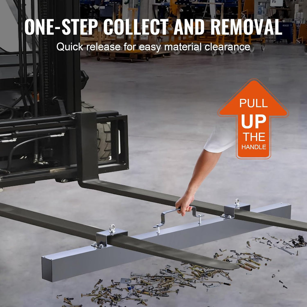 Happybuy 105lbs Hanging Magnetic Sweeper Pickup Tool, Nail Hang-Type Magnetic Forklift Sweeper, Industrial Grade Magnets Steel Material Hunting Accessories for Picking Up Bolts Nails Iron Chips Metals