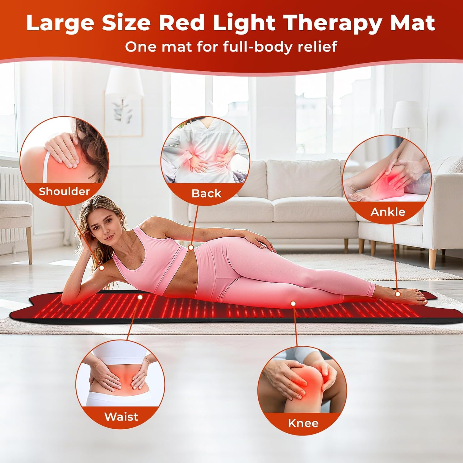 Red Light Therapy Mat for Body, Red Light Therapy Pad with 1260 LEDs, 2 in 1 (660nm & 850nm), Adjustable Timer & Intensity, Premium Leather