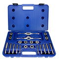 Drill America 22 Piece NC/NF HSS Round Tap and Die Set (1/4-1/2) with 1 OD Round Dies and Handles