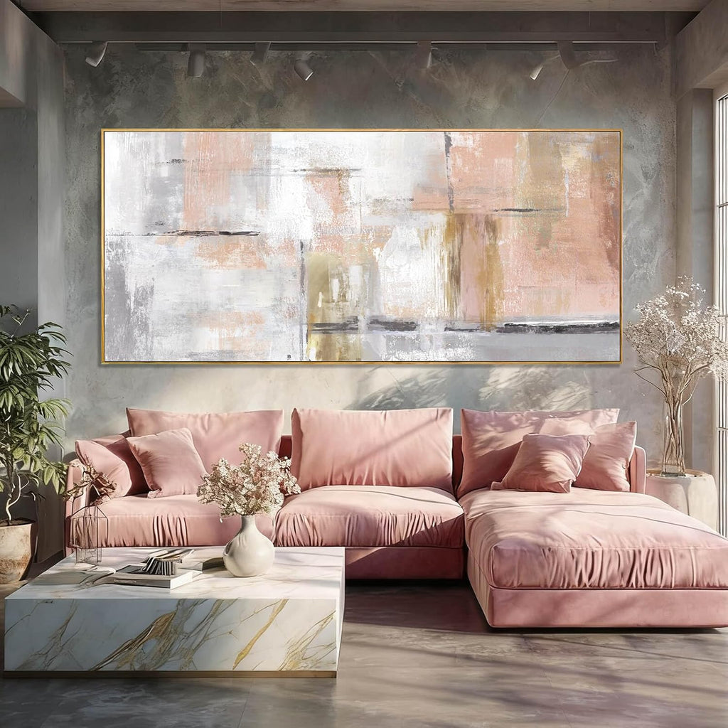 SOUGUAN Contemporary Home Wall Decor Pink and White Canvas Painting Abstract Wall Art 32'x70' Decorations for Bedroom Kitchen Artwork